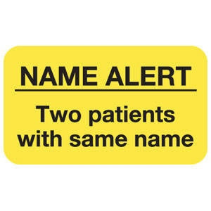 Tabbies Pre-Printed Label Warning Label Yellow Name Alert Two Patients With The Same Name Name Alert Black Alert Label 7/8 X 1-1/2 Inch - M-949000-2477 - Roll of 1