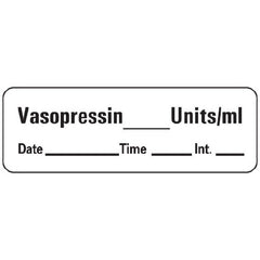 Precision Dynamics Drug Label PDC® Anesthesia Label Vasopressin_Units/mL Date_Time_Int_ White 1/2 X 1-1/2 Inch - M-949282-4245 - Roll of 1