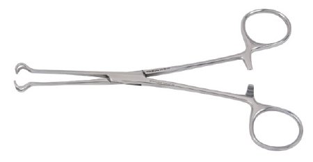 Miltex Tissue Forceps Vantage® Babcock 6-1/4 Inch Length Floor Grade Stainless Steel NonSterile Ratchet Lock Finger Ring Handle Curved 8 mm Wide Fenestrated Triangular Jaws - M-951539-2322 - Each