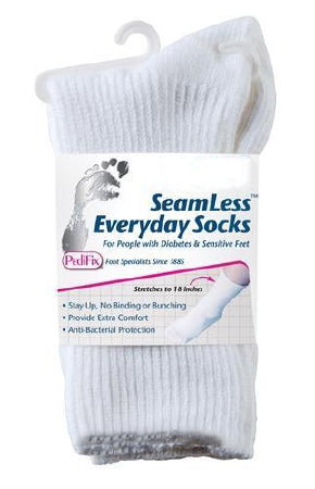 Pedifix Diabetic Socks SeamLess™ Calf High Medium / Large White Closed Toe