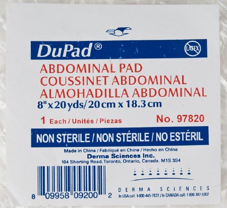 Derma Sciences Abdominal Pad DuPad® Cellulose 1-Ply 8 Inch X 20 Yard Roll Shape NonSterile