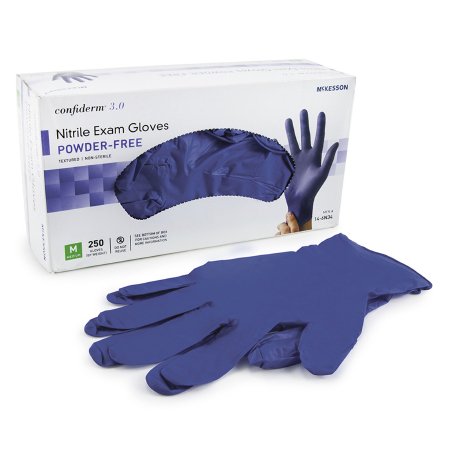 Exam Glove McKesson Confiderm® 3.0 Medium NonSterile Nitrile Standard Cuff Length Textured Fingertips Blue Not Chemo Approved - M-957802-4739 - Case of 10