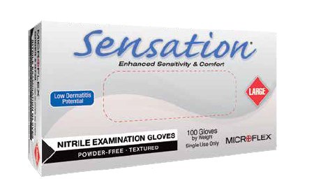 Microflex Medical Exam Glove High Five® Sensation® Medium NonSterile Nitrile Standard Cuff Length Textured Fingertips Blue Not Chemo Approved - M-958949-4561 - Case of 1000