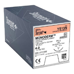 Suture with Needle Monoderm Absorbable Uncoated Violet Suture Monofilament Polyglycolic Acid Suture Size 4 - 0 18 Inch Suture 1-Needle 19 mm Length 3/8 Circle Precision Reverse Cutting Needle