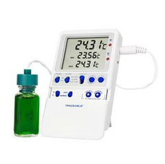 Cole-Parmer Inst. Digital Refrigerator / Freezer Thermometer with Alarm Traceable® Fahrenheit / Celsius -58° to +158°F (-50° to +70°C) Bottle Probe Multiple Mounting Options Battery Operated