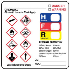 United Ad Label Pre-Printed Label PDC® Warning Label White Paper GHS Symbol Color Block OSHA 2-1/2 X 2-1/2 Inch - M-959429-4994 - Pack of 50