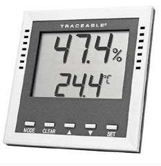 Cole-Parmer Inst. Dew Point / Wet Bulb / Humidity / Thermometer with Alarm Traceable® Fahrenheit / Celsius -40° to 158°F (-40° to 70°C) Internal Sensor Flip-out Stand / Wall Mount Battery Operated