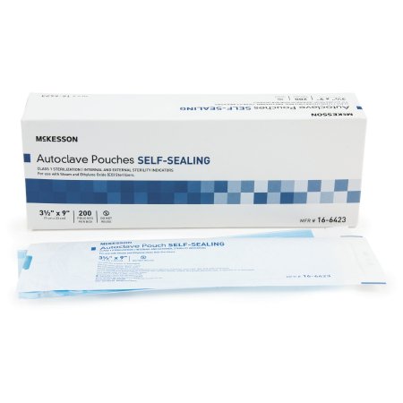 Sterilization Pouch McKesson Ethylene Oxide (EO) Gas / Steam 3-1/2 X 9 Inch Transparent Blue / White Self Seal Paper / Film