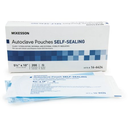 Sterilization Pouch McKesson Ethylene Oxide (EO) Gas / Steam 5-1/4 X 10 Inch Transparent Blue / White Self Seal Paper / Film