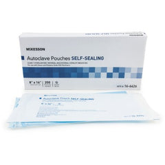 Sterilization Pouch McKesson Ethylene Oxide (EO) Gas / Steam 8 X 16 Inch Transparent Blue / White Self Seal Paper / Film