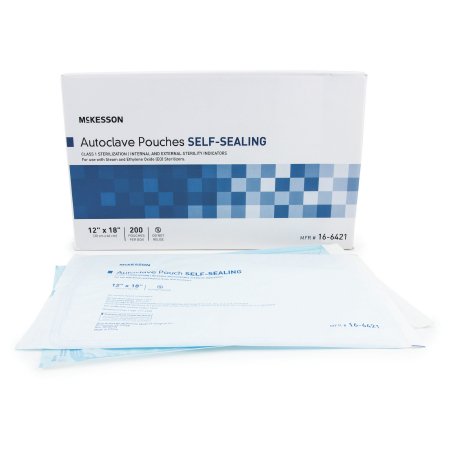 Sterilization Pouch McKesson Ethylene Oxide (EO) Gas / Steam 12 X 18 Inch Transparent Blue / White Self Seal Paper / Film