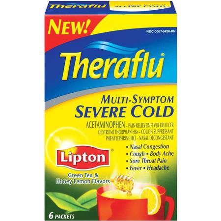 Novartis Cold and Cough Relief Theraflu® Multi-Symptom Severe Cold 500 mg - 20 mg - 10 mg Strength Powder 6 per Box