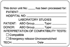 United Ad Label Pre-Printed Label UAL™ Laboratory Use White Paper Blood Donor / Patient Information Black Lab / Specimen 2 X 3 Inch - M-961112-4442 - Roll of 1