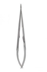 V. Mueller Micro Needle Holder Delicate Touch™ 8-1/4 Inch Length Dust Teeth, Curved, Extra Fine Jaw Knurled Flat Spring Handle - M-962200-4697 - Each
