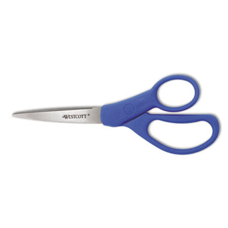 Westcott® Preferred Line Stainless Steel Scissors, 7" Long, 3.25" Cut Length, Blue Offset Handle