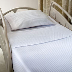Standard Textile Bed Sheet Savannah Stripe™ Flat 66 X 115 Inch White Cotton 70% / Polyester 30% Reusable