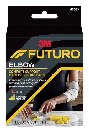 3M Elbow Support with Pressure Pads 3M™ Futuro™ Large Pull-On / Hook and Loop Strap Closure Sleeve Left or Right Elbow 11 to 12 Inch Elbow Circumference Gray