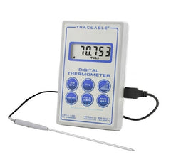 Cole-Parmer Inst. Digital Laboratory Thermometer Traceable® Fahrenheit / Celsius -58° to +302°F (-50° to +150°C) Stainless Steel Probe Multiple Mounting Options Battery Operated