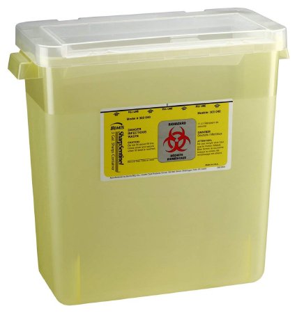 Bemis Healthcare Chemotherapy Waste Container Bemis™ Sentinel 13-1/2 H X 13-7/8 L X 6-7/8 W 3 Gallon Translucent Yellow Base / White Lid Horizontal Entry Flap Lid