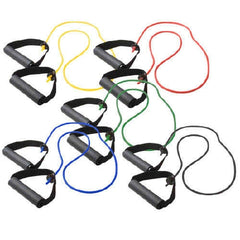 Fabrication Enterprises Exercise Resistance Tubing with Handles Set CanDo® Yellow / Red / Green / Blue / Black 36 Inch Length X-Light to X-Heavy Resistance