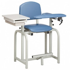 Clinton Industries Blood Drawing Chair with Drawer Lab X Series Extra Tall Single Adjustable Flip Up Armrest Royal Blue