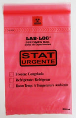Elkay Plastics Specimen Transport Bag with Document Pouch Lab-Seal® Tamper-Evident 6 X 10 Inch LDPE Adhesive Closure STAT / Biohazard Symbol / Storage Instructions NonSterile