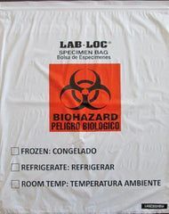 Elkay Plastics Specimen Transport Bag with Document Pouch Lab-Loc® 20 X 24 Inch LDPE Zip Closure Biohazard Symbol / Storage Instructions NonSterile