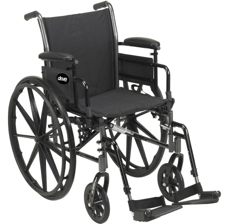 Patterson Medical Supply Lightweight Wheelchair drive™ Cruiser III Dual Axle Desk Length Arm Flip Back / Removable Arm Style Black Upholstery 20 Inch Seat Width 350 lbs. Weight Capacity