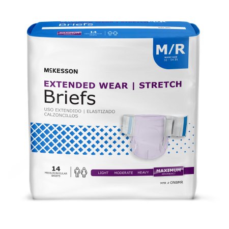 Unisex Adult Incontinence Brief McKesson Extended Wear Medium Disposable Heavy Absorbency - M-980310-4046 - Bag of 14