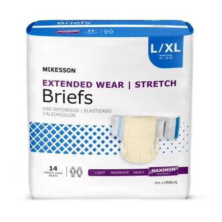 Unisex Adult Incontinence Brief McKesson Extended Wear Large / X-Large Disposable Heavy Absorbency - M-980311-2036 - Case of 56