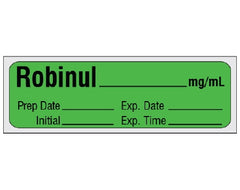 Shamrock Scientific Drug Label Shamrock Anesthesia Label Robinul_mg/mL Prep Date_ Exp Date_Int_Exp Time_ Green 1/2 X 1 Inch - M-980319-2816 - Roll of 1