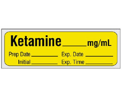 Shamrock Scientific Drug Label Shamrock Anesthesia Label KETAMINE _____ mg / mL / Prep Date _____ Exp. Date _____ / Initial _____ Exp. Time _____ Yellow 1/2 X 1 Inch - M-980320-2673 - Roll of 1