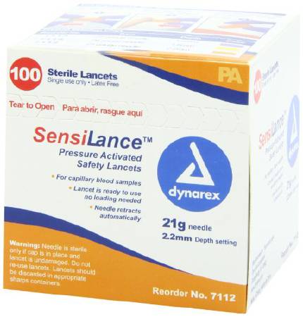 Dynarex Lancet SensiLance™ Safety Lancet Needle 2.2 mm Depth 21 Gauge Push Button Activated