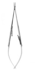 V. Mueller Micro Needle Holder Delicate Touch™ 7-1/4 Inch Length Curved Dust Teeth Jaws Flat Spring Handle - M-981173-3638 - Each