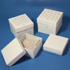 Globe Scientific Cardboard Storage Box 76 X 134 X 134 mm, 100-Place (10 X 10), White For 3 Inch Tall X 13 mm Wide Tubes
