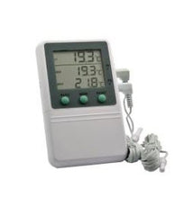 PANTek Technologies LLC Digital Refrigerator / Freezer Thermometer with Alarm Time-Date Stamp Fahrenheit / Celsius -58° to +158°F (-50° to +70°C) 2 External Probes Desk / Wall / Door Mount Battery Operated