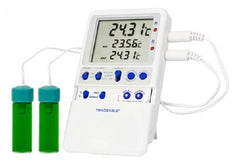 Cole-Parmer Inst. Digital Refrigerator / Freezer Thermometer with Alarm Traceable® Hi-Accuracy Fahrenheit / Celsius -58° to +158°F (-50° to +70°C) 2 Bottle Probes Multiple Mounting Options Battery Operated