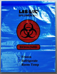 Elkay Plastics Specimen Transport Bag Lab-Loc® 12 X 15 Inch LDPE Zip Closure Biohazard Symbol / Storage Instructions NonSterile