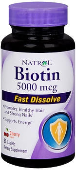 Natrol Inc Biotin Supplement Natrol® Vitamin B7 5000 mcg Strength Tablet 90 per Bottle Cherry Flavor