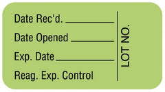 United Ad Label Pre-Printed / Write On Label Communication Fill In Light Green Paper Date Rec'd.___________Date Opened___________Exp. Date___________Reag. Exp. Control Lot No. Quality Control Label 7/8 X 1-5/8 Inch - M-984874-3667 - Roll of 1