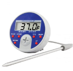 Cole-Parmer Inst. Digital Thermometer with Alarm Traceable® Full-Scale Plus Celsius -58° to +572°F (-50° to +300°C) Stainless Steel Probe Multiple Mounting Options Battery Operated