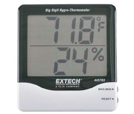 Grainger Digital Thermometer / Hygrometer Extech® Big Digit Fahrenheit / Celsius 14° to 140°F (-10° to +60°C) Without External Probe Desk / Wall Mount Battery Operated