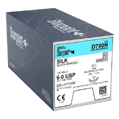 Suture with Needle Surgical Specialties Nonabsorbable Coated Black Suture Braided Silk Size 6 - 0 18 Inch Suture Double-Armed 11 mm Length 3/8 Circle Precision Reverse Cutting Needle