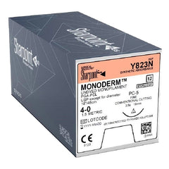 Suture with Needle Monoderm Absorbable Uncoated Undyed Suture Monofilament Polyglycolic Acid Suture Size 4 - 0 18 Inch Suture 1-Needle 19 mm Length 3/8 Circle Precision Conventional Cutting Needle