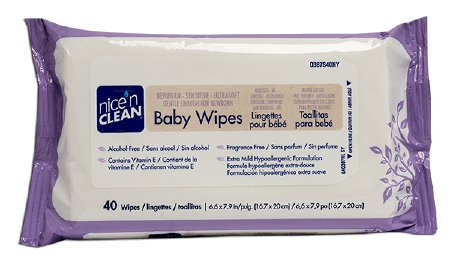 Professional Disposables Baby Wipe Nice'n Clean® Newborn Soft Pack Aloe / Vitamin E / Chamomile Unscented 40 Count