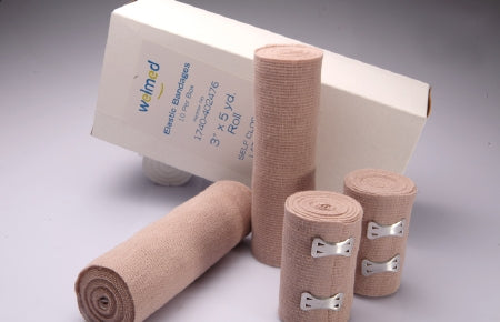 Welmed Elastic Bandage Welmed Premium Weave 3 Inch X 5 Yard Standard Compression Single Hook and Loop Closure Tan NonSterile