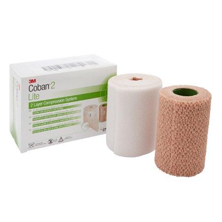 3M 2 Layer Compression Bandage System 3M™ Coban™2 Lite 4 Inch X 2-9/10 Yard / 4 Inch X 5-1/10 Yard 25 to 30 mmHg Self-adherent / Pull On Closure Tan / White NonSterile