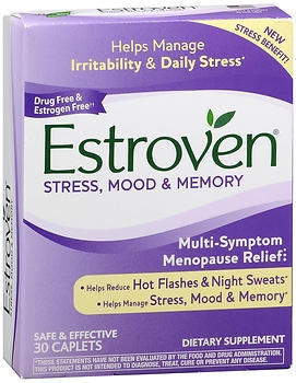 I Health Inc Dietary Supplement for Menopause Estroven® Mood and Memory Calcium / Black Cohosh Root Extract / Soy Isoflavones / Estroven Stress, Mood, and Memory Blend 95 mg - 40 mg - 56 mg - 135 mg Strength Capsule 30 per Bottle
