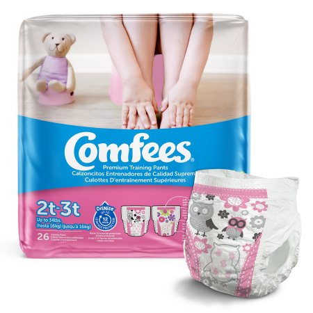Attends Healthcare Products Female Toddler Training Pants Comfees® Pull On with Tear Away Seams Size 2T to 3T Disposable Moderate Absorbency - M-993239-1198 - Case of 156