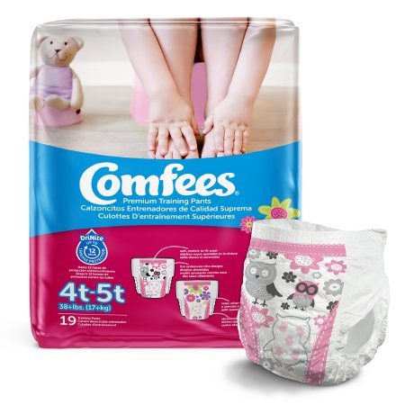Attends Healthcare Products Female Toddler Training Pants Comfees® Pull On with Tear Away Seams Size 4T to 5T Disposable Moderate Absorbency - M-993240-1786 - Bag of 19